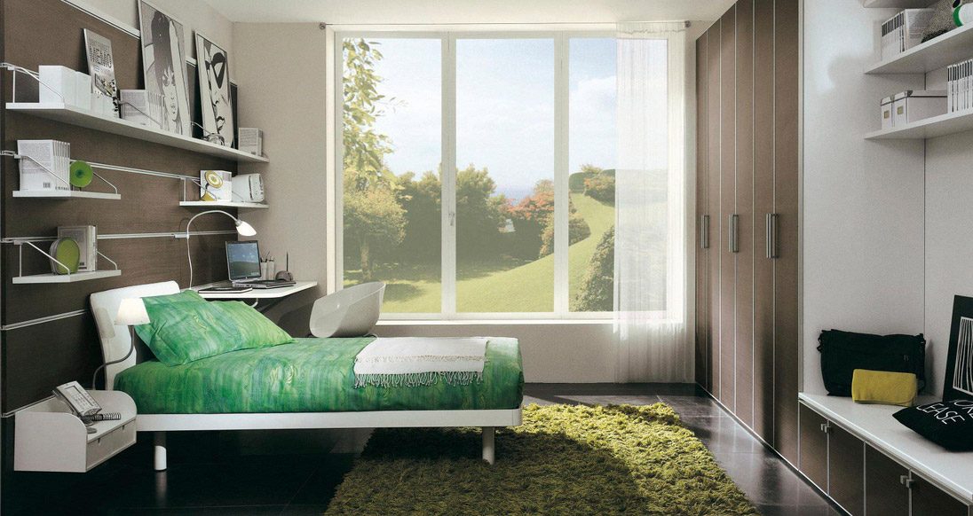Dormitorio juvenil en tonos marrones y verdes